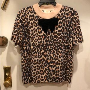 Kate Spade cropped leopard sweater with velvet bow